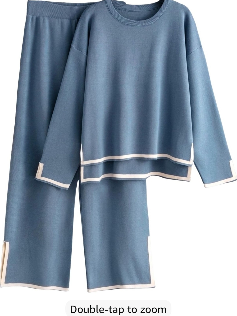 Blue Matching Sweater Set with White Trim